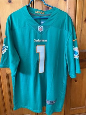 NFL Teal On Field Miami Dolphins Tagovailoa #1 football Jersey wNFL Shield Patch